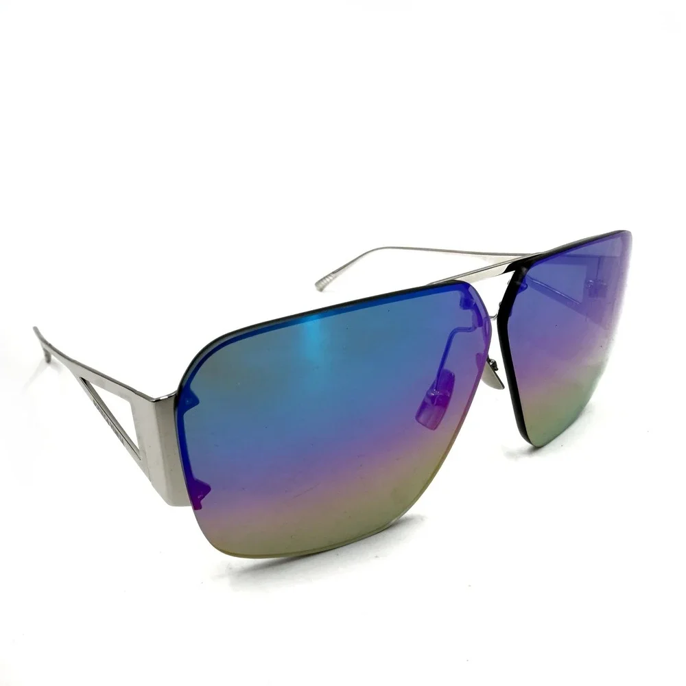 Bottega Veneta BV1065S Sunglasses Silver Iridescent Mirror Shield Oversized‎
